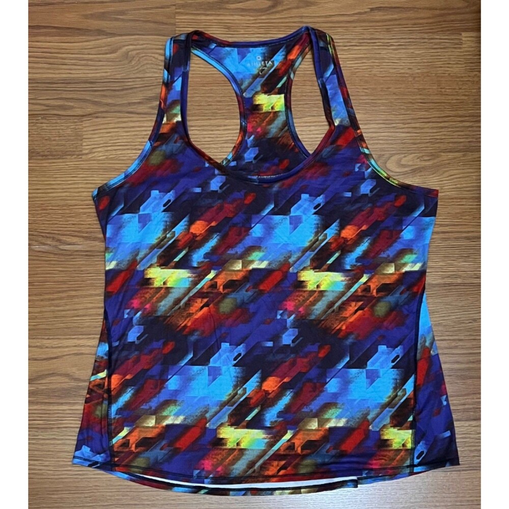 ATHLETA Chi Colorburst Tank Top Racerback Yoga Active Running Geometric Size L